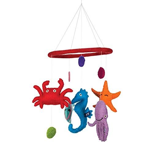  BNB Crafts Sea Ocean Fish Theme - Hanging Baby Nursery Decor Crib Mobile - Handmade !00% Natural Felted Wool (Fuchsia Pink)