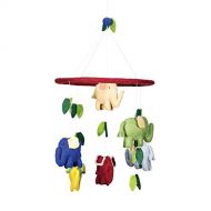 BNB Crafts Multi-Colored Elephants Theme - Hanging Baby Nursery Decor Crib Mobile - Handmade !00% Natural Felted Wool (Red)