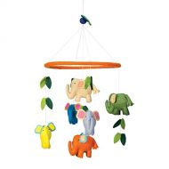 BNB Crafts Multi-Colored Elephants Theme - Hanging Baby Nursery Decor Crib Mobile - Handmade 100% Natural Felted Wool (Orange)