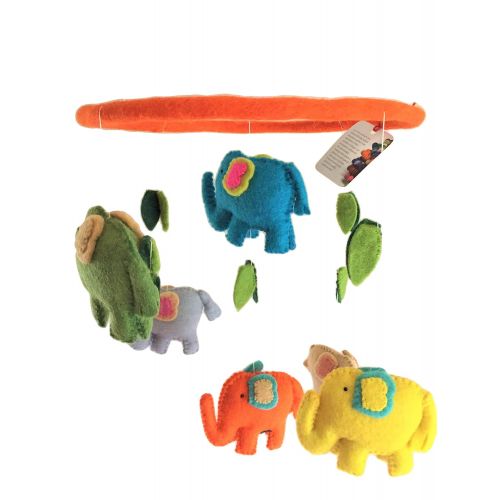  BNB Crafts Multi-Colored Elephants Theme - Hanging Baby Nursery Decor Crib Mobile - Handmade 100% Natural Felted Wool (Orange)