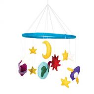 BNB Crafts Space Stars Planets Rocket Theme - Hanging Baby Nursery Decor Crib Mobile - Handmade 100% Natural Felted Wool (Turquoise)