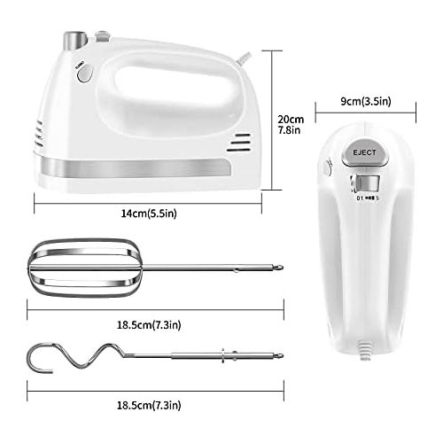  BNEHHOV Hand Mixer Electric 400 W Power Stainless Steel Mixing Device for Kitchen 5 Speeds 2 Whisks and 2 Dough Hooks for Easy Beating of Dough, Egg, Cream