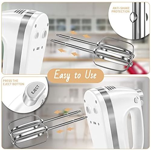  BNEHHOV Hand Mixer Electric 400 W Power Stainless Steel Mixing Device for Kitchen 5 Speeds 2 Whisks and 2 Dough Hooks for Easy Beating of Dough, Egg, Cream