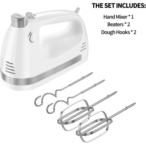  BNEHHOV Hand Mixer Electric 400 W Power Stainless Steel Mixing Device for Kitchen 5 Speeds 2 Whisks and 2 Dough Hooks for Easy Beating of Dough, Egg, Cream