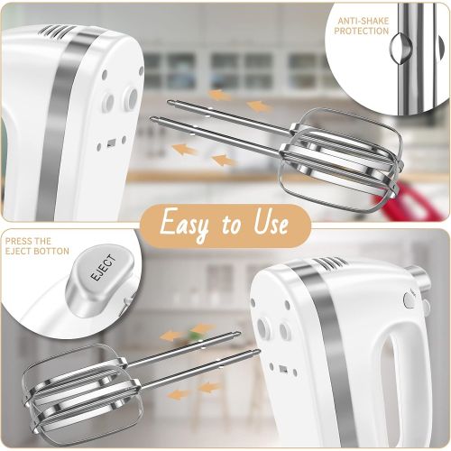  BNEHHOV Hand Mixer Electric 400 W Power Stainless Steel Mixing Device for Kitchen 5 Speeds 2 Whisks and 2 Dough Hooks for Easy Beating of Dough, Egg, Cream