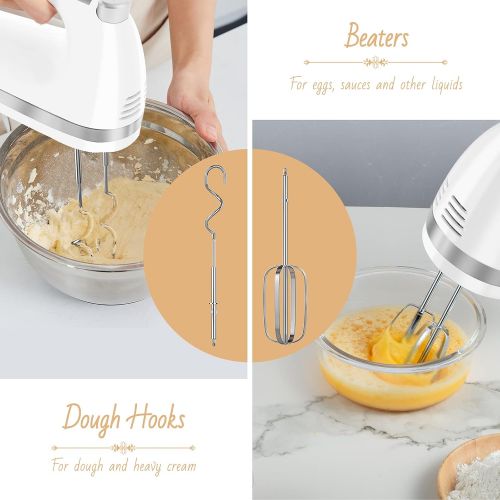  BNEHHOV Hand Mixer Electric 400 W Power Stainless Steel Mixing Device for Kitchen 5 Speeds 2 Whisks and 2 Dough Hooks for Easy Beating of Dough, Egg, Cream