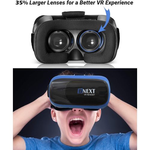 [아마존베스트]BNEXT VR Headset for iPhone & Android Phone - Universal Virtual Reality Goggles Ver2.0 - Play Your Best Mobile Games 360 Movies With Soft & Comfortable New 3D VR Glasses | + Adjustable E
