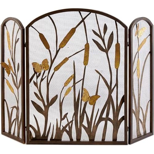  BNFD Iron Fire Panel, Spark Flame Barrier Screen Retro Wrought Iron Casting Fireplace Screen Flower Pattern Fireplace Guard for Wood and Coal Firing Stoves Grills