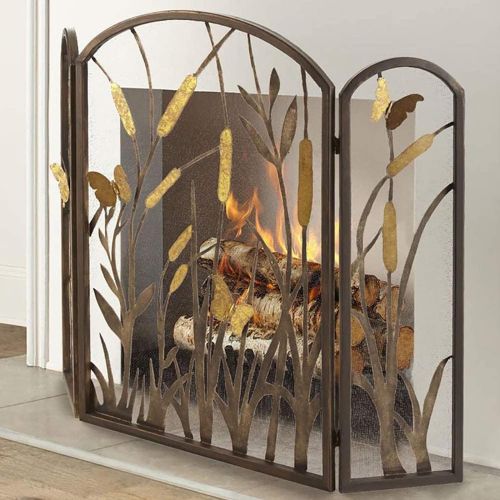  BNFD Iron Fire Panel, Spark Flame Barrier Screen Retro Wrought Iron Casting Fireplace Screen Flower Pattern Fireplace Guard for Wood and Coal Firing Stoves Grills