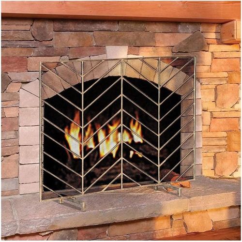  BNFD Fireplace Screen Gold Single Panel, Wrought Iron Fireplace Screen, Spark Guard Decor Fireplace Screenfor Wood Burning Stove