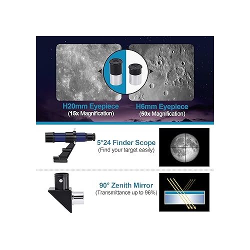  Telescope for Kids Beginners, 150X Magnification, 70mm Aperture 300mm Astronomical Refractor Telescope with Phone Adapter, Wire Shutter, Moon Filter and Carry Bag