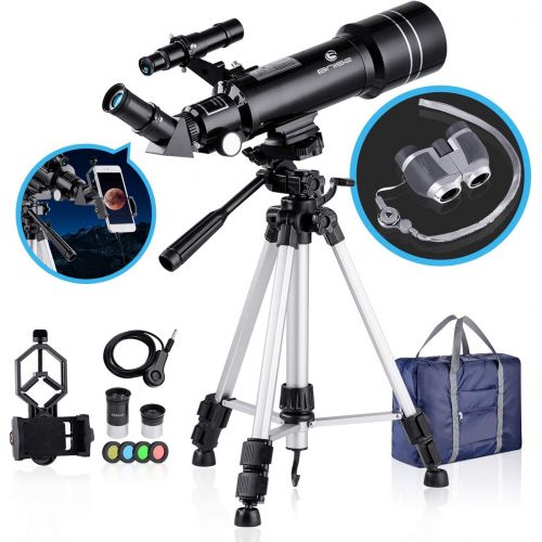  BNISE 70mm Portable Refractor Telescope & HD Binoculars, Fully Coated Glass Optics, Ideal Telescope for Kids Beginners, with Adjustable Tripod Smartphone Adapter Moon Filter and Ca