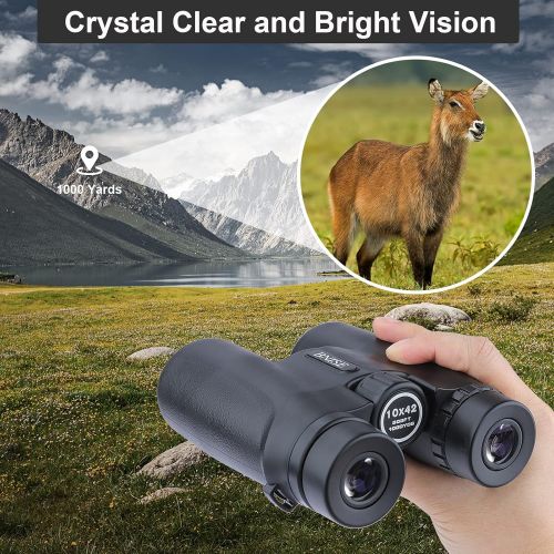  BNISE Binoculars for Adults, 10x42 HD Asika Military Telescope for Hunting and Travel - Compact Folding Size - High Clear Large Vision - Black Color