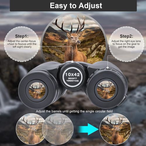  BNISE Binoculars for Adults, 10x42 HD Asika Military Telescope for Hunting and Travel - Compact Folding Size - High Clear Large Vision - Black Color