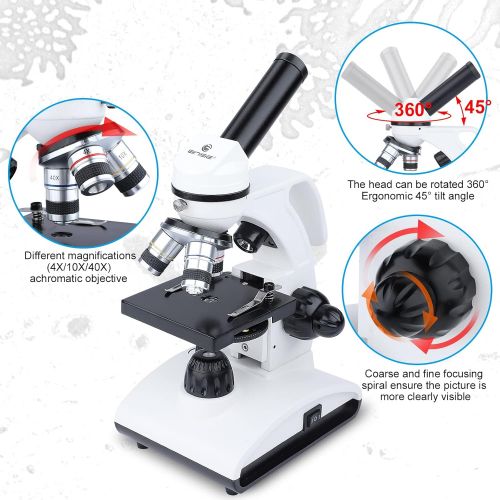  [아마존베스트]BNISE 100x-2000x Biological Microscopes, for Kids Students Adults, Microscope with Microscope Slides Set, Phone Adapter, Powerful Biological Microscopes for School Laboratory Home