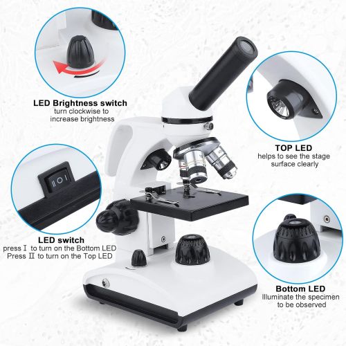  [아마존베스트]BNISE 100x-2000x Biological Microscopes, for Kids Students Adults, Microscope with Microscope Slides Set, Phone Adapter, Powerful Biological Microscopes for School Laboratory Home