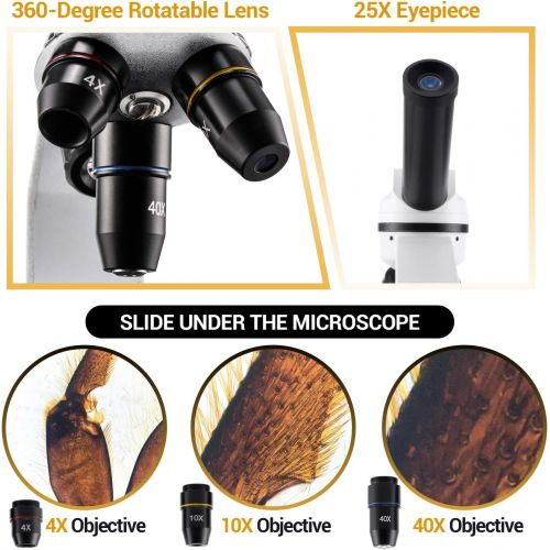  [아마존베스트]BNISE 100X-1000X Microscope for Kids and Student, Lab Compound Monocular Microscopes with Illumination Dual LED, Biological Microscope with Microscope Accessories Set for Beginners