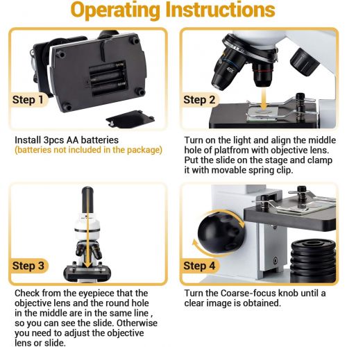  [아마존베스트]BNISE 100X-1000X Microscope for Kids and Student, Lab Compound Monocular Microscopes with Illumination Dual LED, Biological Microscope with Microscope Accessories Set for Beginners