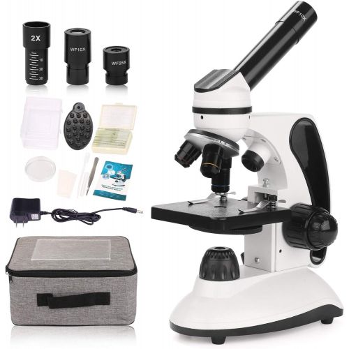  [아마존베스트]BNISE Microscope for Adults and Kids, 40X-2000X Magnification, Prepared Slides Kit, Dual LED Illumination, Rotating Monocular Head, All Glass Optics, and Cordless Capability for Ch