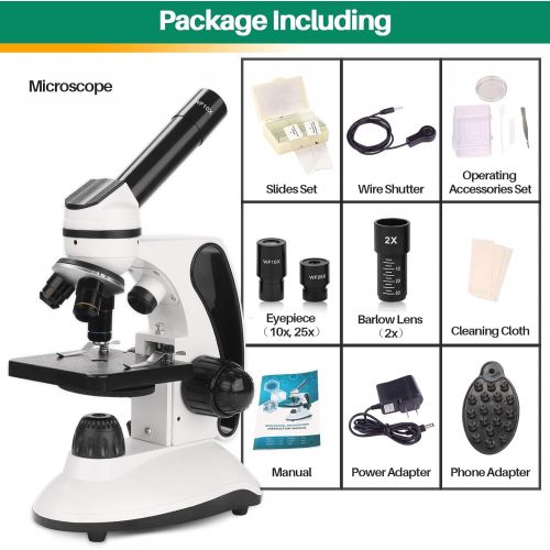  [아마존베스트]BNISE Microscope for Adults and Kids, 40X-2000X Magnification, Prepared Slides Kit, Dual LED Illumination, Rotating Monocular Head, All Glass Optics, and Cordless Capability for Ch