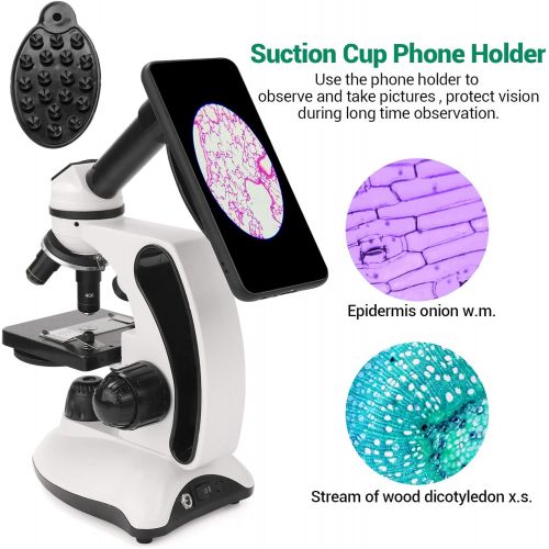  [아마존베스트]BNISE Microscope for Adults and Kids, 40X-2000X Magnification, Prepared Slides Kit, Dual LED Illumination, Rotating Monocular Head, All Glass Optics, and Cordless Capability for Ch