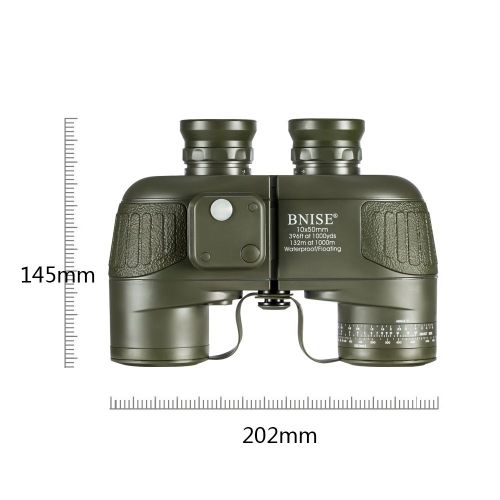  BNISE Military HD Binoculars for Adults, Navigation Compass and Rangefinder for Hunting, 10x50 Large Object Lens BAK4 Large View, Waterproof and Fogproof, with Harness Strap and Ne