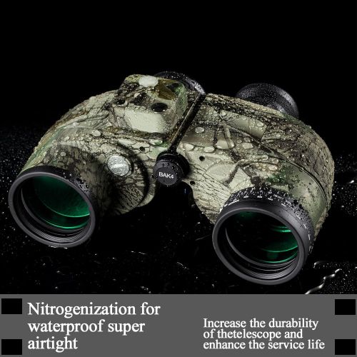  BNISE Military HD Binoculars - Navigation Compass and Rangefinder - 10x50 Large Object Lens BAK4 Large View - Waterproof and Fogproof - with Harness Strap and Neck Stap