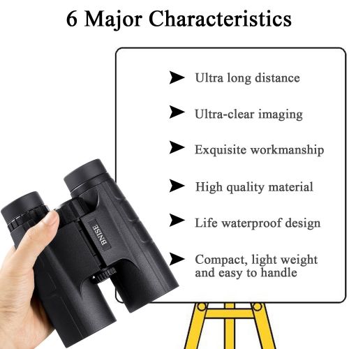  BNISE Binoculars for Adults Compact, 10X42 HD Professional, BAK4 Prism FMC Lens, Suitable for Outdoor Travel, for Bird Watching, for Hunting, Concerts, with Smartphone Adapter