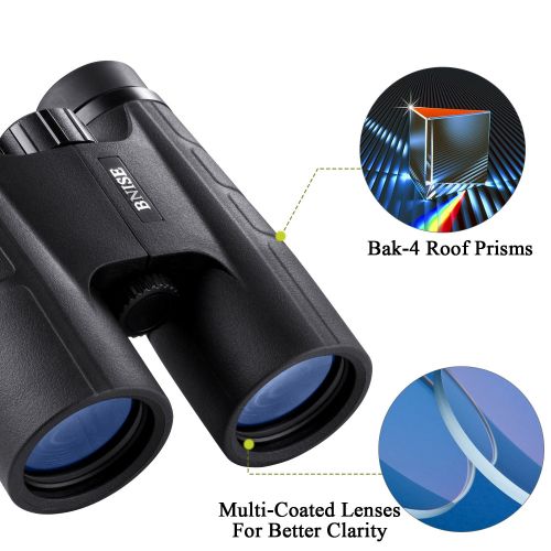  BNISE Binoculars for Adults Compact, 10X42 HD Professional, BAK4 Prism FMC Lens, Suitable for Outdoor Travel, for Bird Watching, for Hunting, Concerts, with Smartphone Adapter