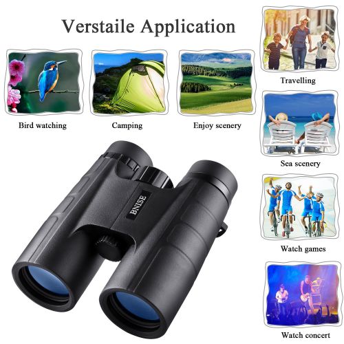  BNISE Binoculars for Adults Compact, 10X42 HD Professional, BAK4 Prism FMC Lens, Suitable for Outdoor Travel, for Bird Watching, for Hunting, Concerts, with Smartphone Adapter