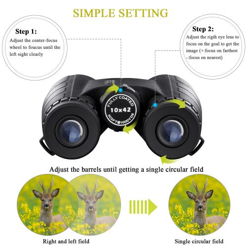  BNISE Binoculars for Adults Compact, 10X42 HD Professional, BAK4 Prism FMC Lens, Suitable for Outdoor Travel, for Bird Watching, for Hunting, Concerts, with Smartphone Adapter