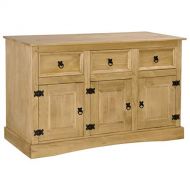 BNLD Sideboard Solid,Solid Wood Storage,Pure Handmade,Pinewood Corona Range,52X16.9X30.7,Solid Pinewood,with Drawers and Compartments,Easy to Assemble,Waxed