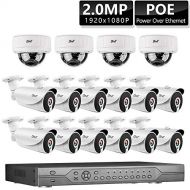 16 Channel Security Camera System, BNT 16Ch 4K PoE NVR, 4 Dome 1080P 4X Zoom Camera, 12 Bullet 1080P 3mm Lens Camera, Motion Detect Free APP H.265 Onvif USB 3.0, Plug and Play, No