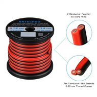 BNTECHGO 12 Gauge Flexible 2 Conductor Parallel Silicone Wire Spool Red Black High Resistant 200 deg C 600V for Single Color LED Strip Extension Cable Cord,Model,Lead Wire 50ft Str