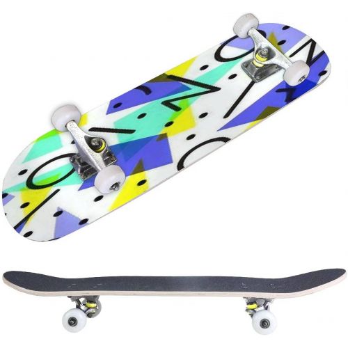  BNUENMEE Classic Concave Skateboard for Boys Girls Beginners, Triangle and Square Pattern in Yellow and Orange Colors Standard Skateboards 31x 8 Extreme Sports Outdoor Skateboards