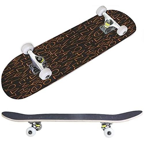  BNUENMEE Classic Concave Skateboard for Boys Girls Beginners, Chiseled Rough Metal Style Rounded Bold Font Style Full Alphabet Standard Skateboards 31x 8 Extreme Sports Outdoor Ska