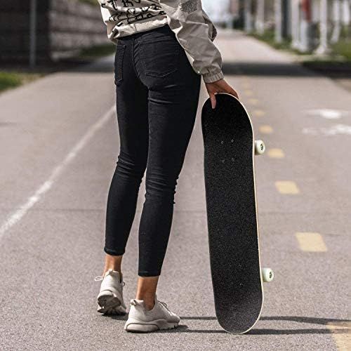  BNUENMEE Classic Concave Skateboard for Boys Girls Beginners, Chiseled Rough Metal Style Rounded Bold Font Style Full Alphabet Standard Skateboards 31x 8 Extreme Sports Outdoor Ska