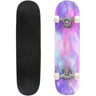 BNUENMEE Classic Concave Skateboard for Boys Girls Beginners, Colorful Cosmic Space Galaxy Background with Light Shining Stars Standard Skateboards 31x 8 Extreme Sports Outdoor Ska