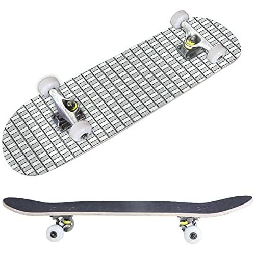  BNUENMEE Classic Concave Skateboard for Boys Girls Beginners, Black and White Distort Checkered Abstract Background Standard Skateboards 31x 8 Extreme Sports Outdoor Skateboards