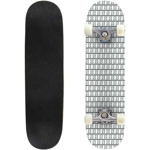  BNUENMEE Classic Concave Skateboard for Boys Girls Beginners, Black and White Distort Checkered Abstract Background Standard Skateboards 31x 8 Extreme Sports Outdoor Skateboards