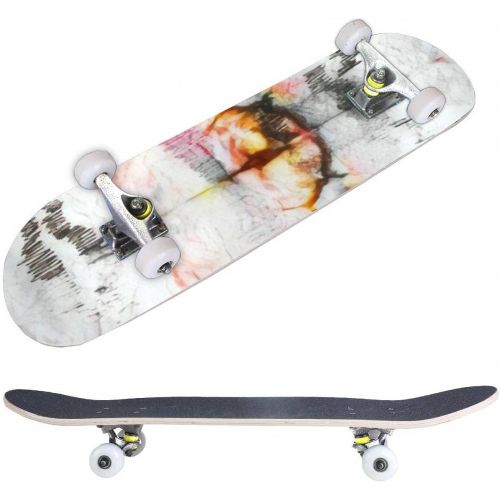  BNUENMEE Classic Concave Skateboard for Boys Girls Beginners, Seamless Geometric Pattern Based on Ikat Fabric Style Standard Skateboards 31x 8 Extreme Sports Outdoor Skateboards