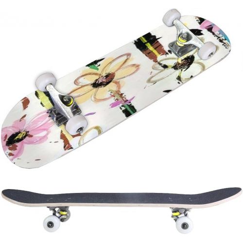  BNUENMEE Classic Concave Skateboard for Boys Girls Beginners, Floral Seamless Pattern Background with Strokes and Splashes Standard Skateboards 31x 8 Extreme Sports Outdoor Skatebo