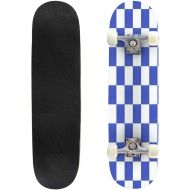 BNUENMEE Classic Concave Skateboard for Boys Girls Beginners, Blue and White Tile Pattern Chess Square Standard Skateboards 31x 8 Extreme Sports Outdoor Skateboards