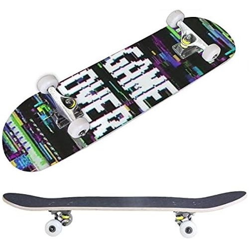  BNUENMEE Classic Concave Skateboard for Boys Girls Beginners, Pattern Cross Zero Standard Skateboards 31x 8 Extreme Sports Outdoor Skateboards