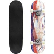 BNUENMEE Classic Concave Skateboard for Boys Girls Beginners, Leaves Contours Rainbow Bright Pink red Blue Indigo Modern Trendy Standard Skateboards 31x 8 Extreme Sports Outdoor Sk