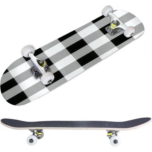  BNUENMEE Classic Concave Skateboard for Boys Girls Beginners, Abstract Geometric Hipster Fashion Halftone Square Pattern Standard Skateboards 31x 8 Extreme Sports Outdoor Skateboar