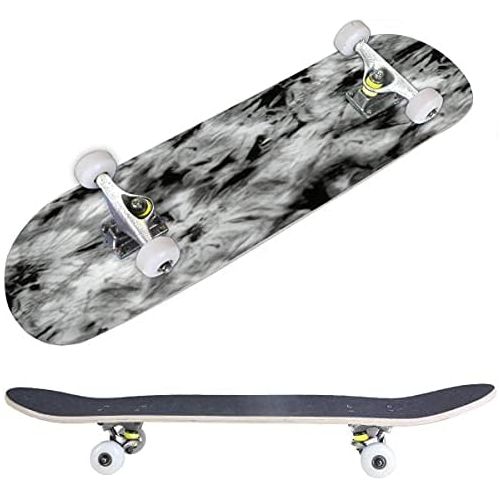  BNUENMEE Classic Concave Skateboard for Boys Girls Beginners, Seamless Pattern tie dye Design Indigo Background with Watercolor Standard Skateboards 31x 8 Extreme Sports Outdoor Sk