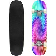 BNUENMEE Classic Concave Skateboard for Boys Girls Beginners, Pastel tie dye Clothes Dyeing Fabrics in tie dye Style One line Art Standard Skateboards 31x 8 Extreme Sports Outdoor