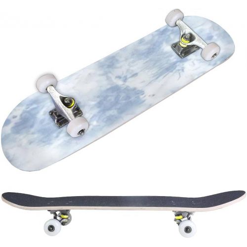  BNUENMEE Classic Concave Skateboard for Boys Girls Beginners, Seamless tie dye Pattern of Indigo Color on White Silk Hand Painting Standard Skateboards 31x 8 Extreme Sports Outdoor