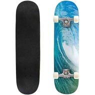 BNUENMEE Classic Concave Skateboard for Boys Girls Beginners, ocaen View Seascape Landscape Big Surfing Ocean Wave with Beautiful Standard Skateboards 31x 8 Extreme Sports Outdoor